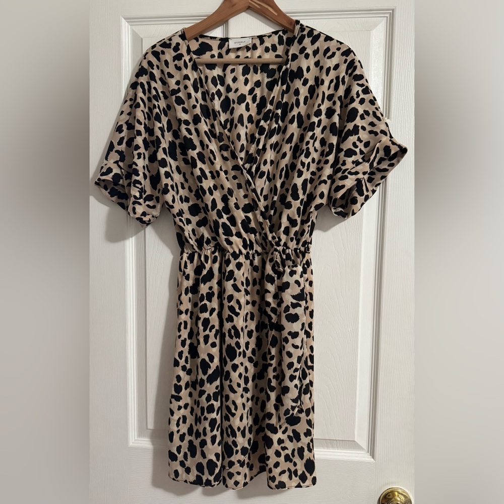 Everly Leopard Print Wrap Mini Dress, V-Neck, Size L